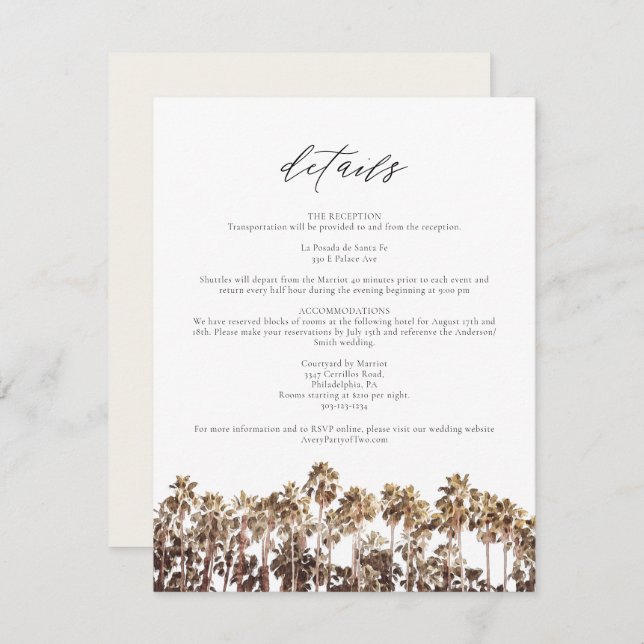 PALM SPRINGS Vintage Palm Trees Details Card (Front/Back)