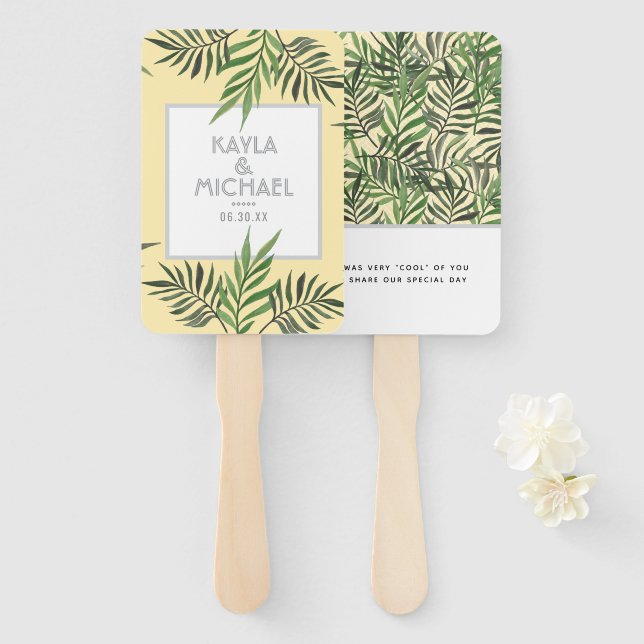 Palm Springs Wedding Favour Hand Fan (Front and Back)