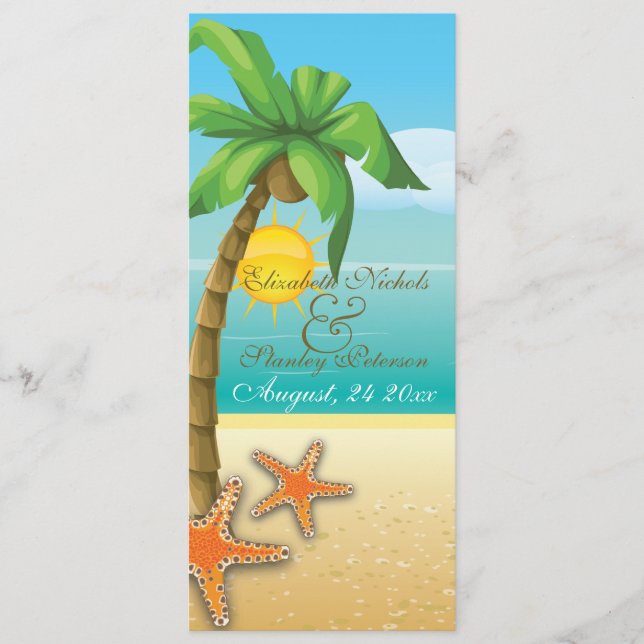 Palm & starfish beach wedding ceremony program programme (Front)