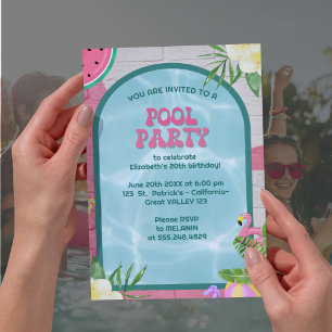 Palm Summer Blue Blue Adult Pool Party Invitation