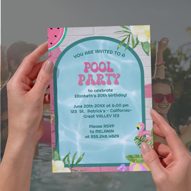 Palm Summer Blue  Blue Adult Pool Party Invitation (Palm Summer Blue Adult Pool Party Invitation)