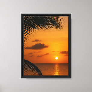 Palm Sunset over Calm Tropical Sea Canvas Print