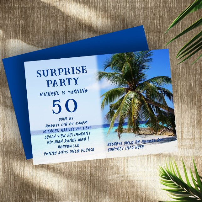 Palm Tree Adult Surprise Birthday Party Invitation (Creator Uploaded)