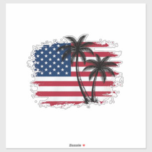 Palm Tree American Flag Patriotic Beach Vector Art