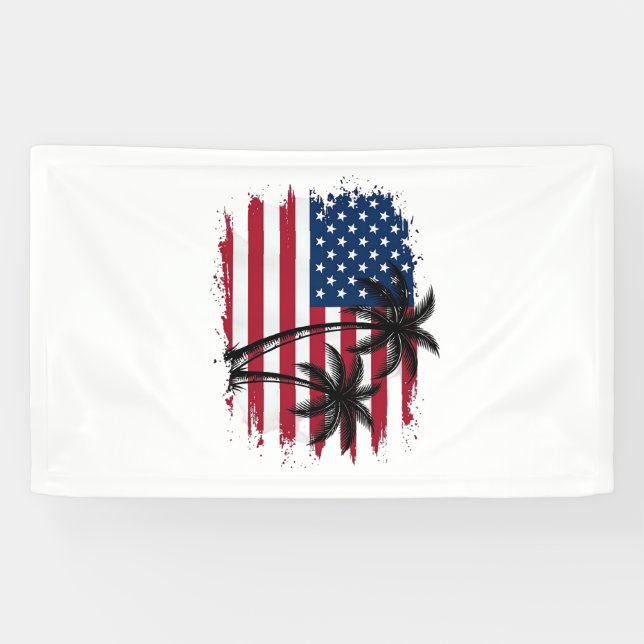 Palm Tree American Flag Patriotic Beach Vector Art Banner (Horizontal)