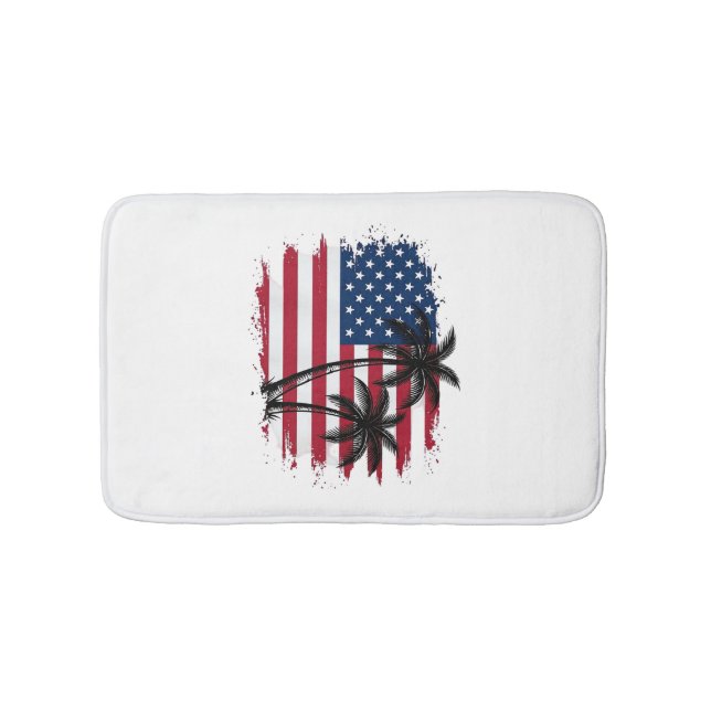 Palm Tree American Flag Patriotic Beach Vector Art Bath Mat (Front)