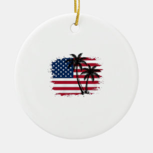 Palm Tree American Flag Patriotic Beach Vector Art Ceramic Tree Decoration