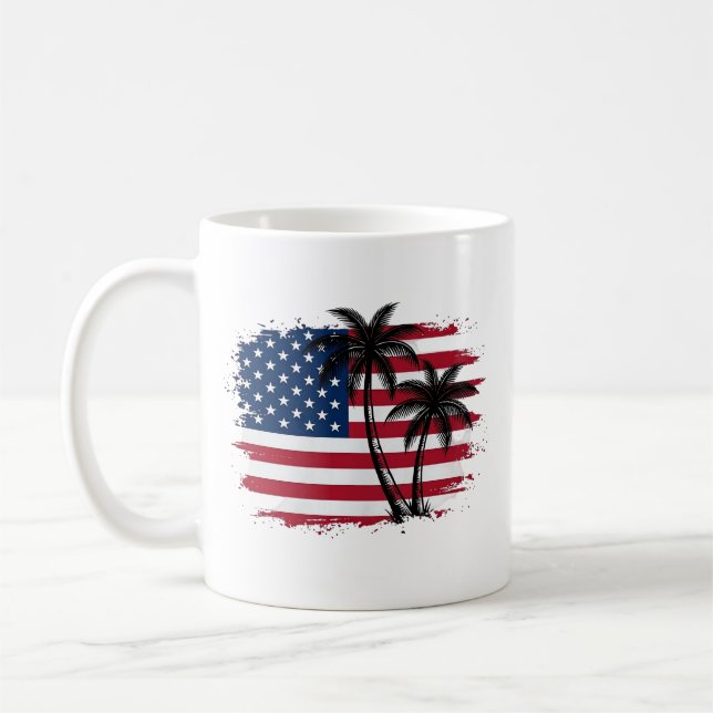 Palm Tree American Flag Patriotic Beach Vector Art Coffee Mug (Left)