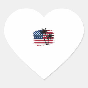 Palm Tree American Flag Patriotic Beach Vector Art Heart Sticker