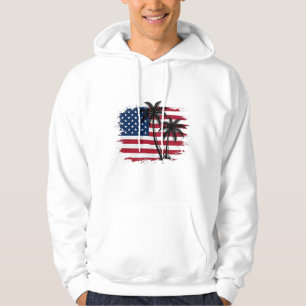 Palm Tree American Flag Patriotic Beach Vector Art Hoodie