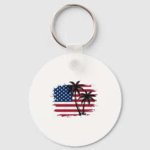 Palm Tree American Flag Patriotic Beach Vector Art Key Ring