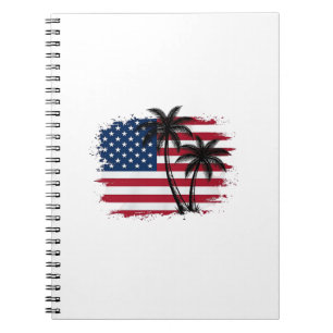 Palm Tree American Flag Patriotic Beach Vector Art Notebook