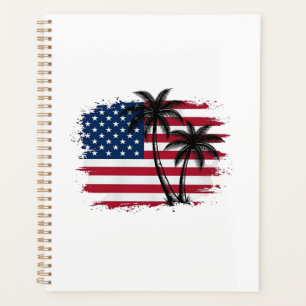 Palm Tree American Flag Patriotic Beach Vector Art Planner