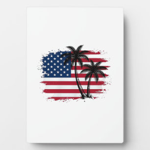Palm Tree American Flag Patriotic Beach Vector Art Plaque