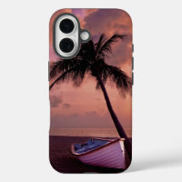 Palm Tree and Boat Beach Sunset