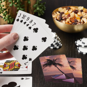 Palm Tree and Boat Beach Sunset Playing Cards