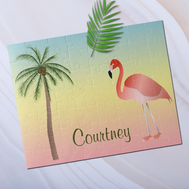 Palm Tree And Flamingo With Your Name Jigsaw Puzzle (Creator Uploaded)
