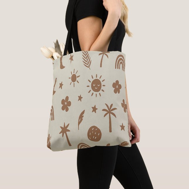 Palm Tree and Moon Boho Tote Bag (Close Up)