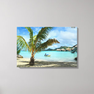 Palm tree and overwater resort canvas print