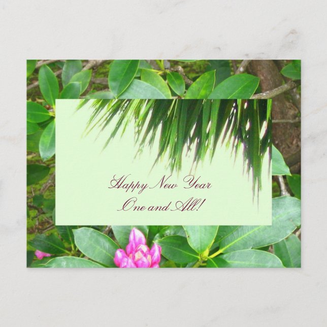 Palm Tree and Rhododendron New Year Postcard (Front)