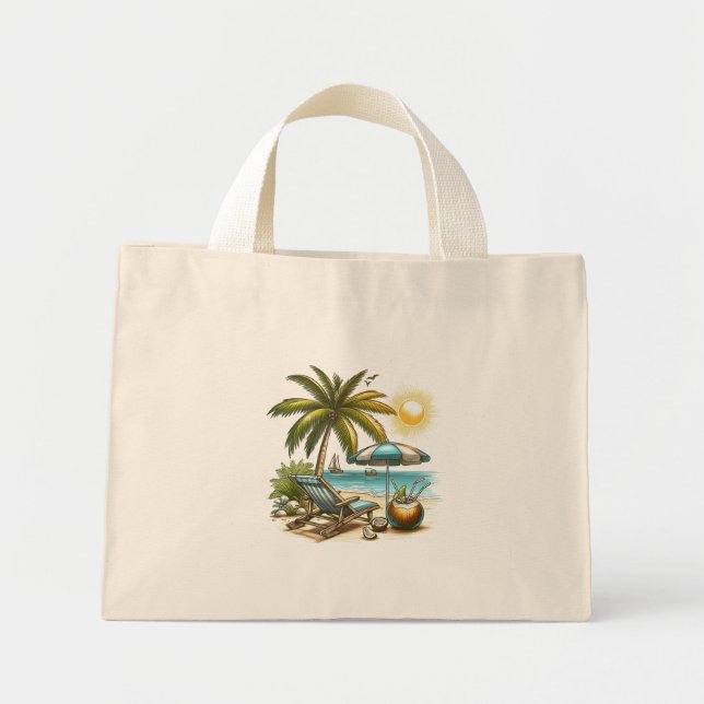 Palm tree and the beach mini tote bag (Front)