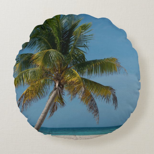Palm tree and white sand beach  2 round cushion (Front)