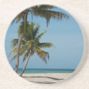 Palm tree and white sand beach coaster