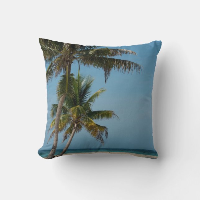 Palm tree and white sand beach cushion (Front)