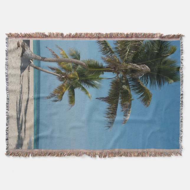 Palm tree and white sand beach throw blanket (Front)