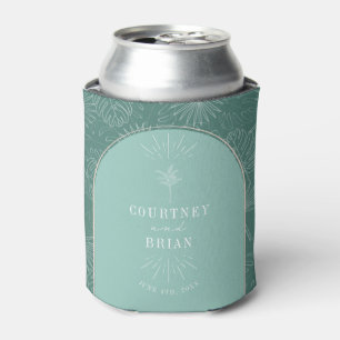 Palm Tree Aqua Beach Wedding Can Cooler