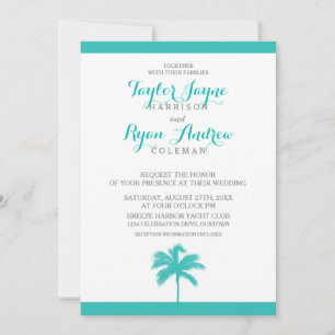 Palm Tree Aqua Grey Wedding Invitation