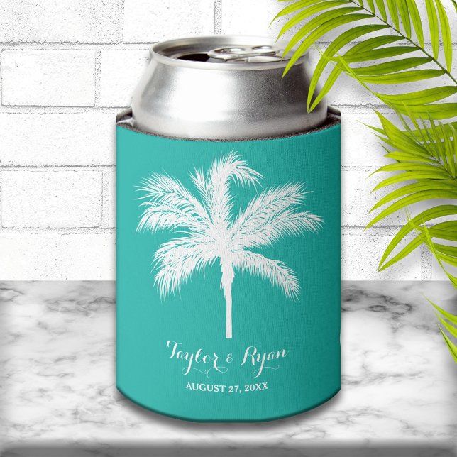 Palm Tree Aqua Wedding Favour Can Cooler (Creator Uploaded)