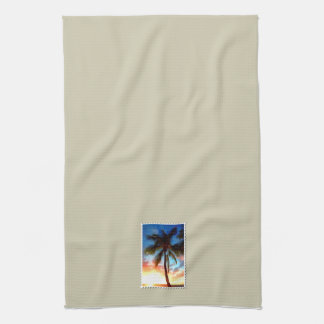 Palm Tree at Sunset Stamp on Cream Tea Towel