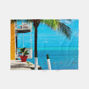 Palm Tree At The Front Yard Of A House By The Sea Fleece Blanket