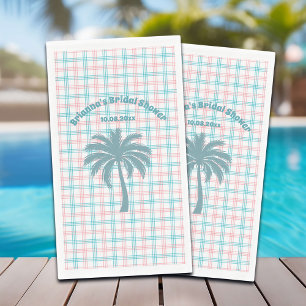 Palm Tree Azure Pink Chequered Bridal Shower Napkin