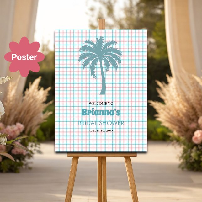 Palm Tree Azure Pink Chequered Bridal Welcome Poster (Creator Uploaded)