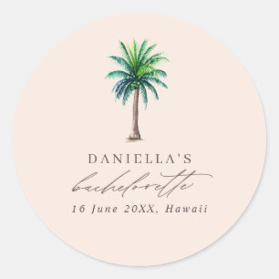 Palm Tree Bachelorette Party Blush Favour Classic Round Sticker