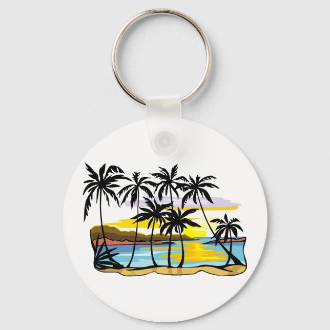 Palm Tree Background Key Ring (Front)