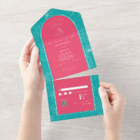 Palm Tree Beach Beach Pink Blue Wedding QR Code