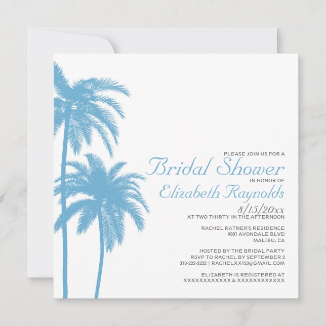 Palm Tree Beach Bridal Shower Invitations (Front)