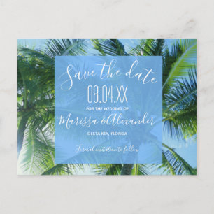 Palm Tree Beach Budget Wedding Save the Dates Announcement Postcard