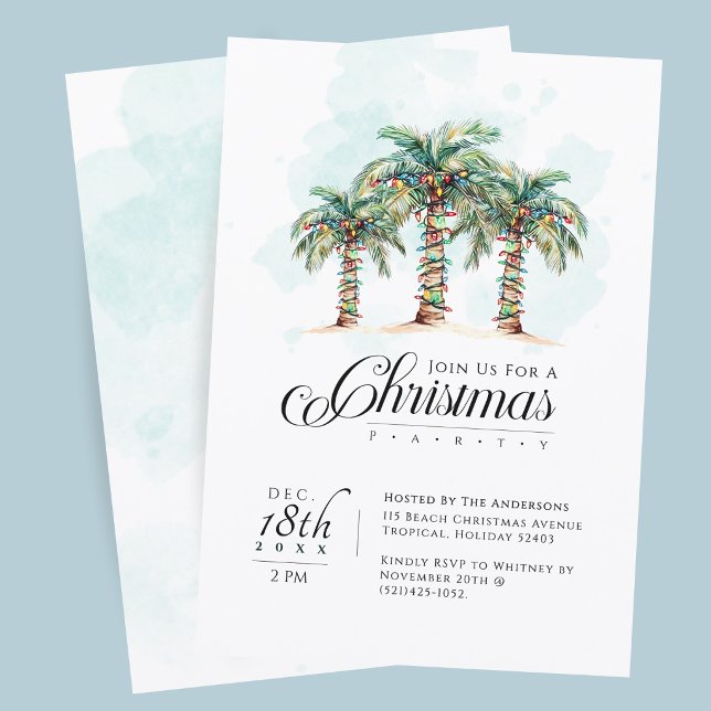 Palm Tree Beach Christmas Party Invitation (Creator Uploaded)