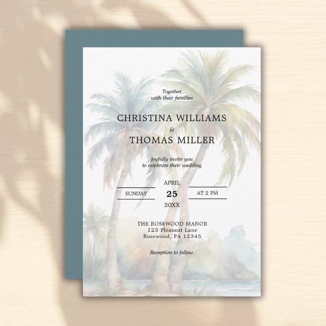 Palm Tree Beach Destination Wedding Invitation (Creator Uploaded)