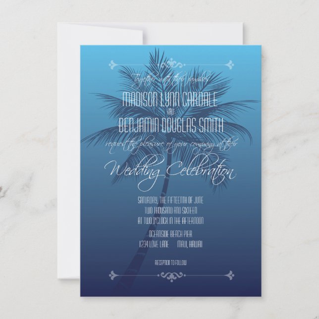 Palm Tree Beach Destination Wedding Invitations (Front)
