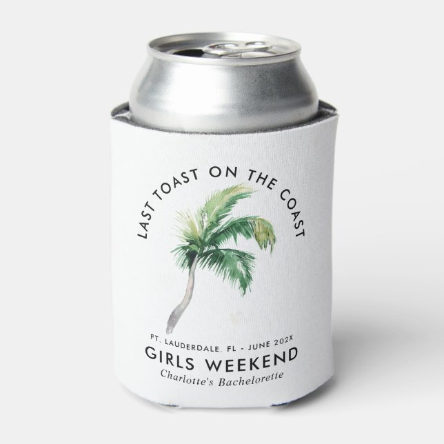 Palm Tree Beach Girls Weekend Bachelorette Party Can Cooler (Can Front)
