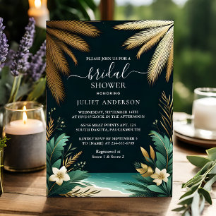 Palm Tree Beach Green And Gold Bridal Shower Invitation