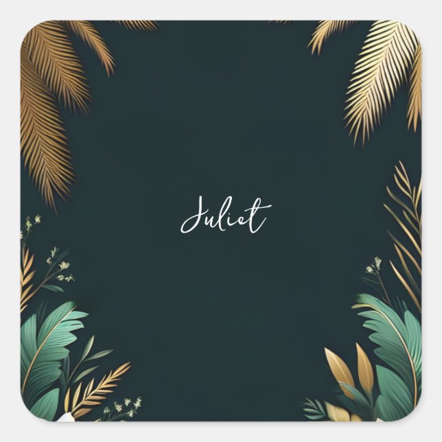 Palm Tree Beach Green And Gold Bridal Shower Square Sticker (Front)