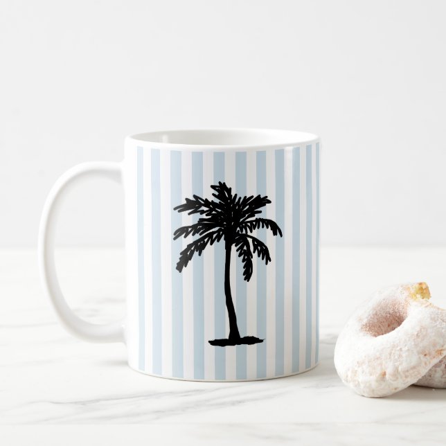 Palm Tree Beach Nautical Stripe Coffee Mug (With Donut)