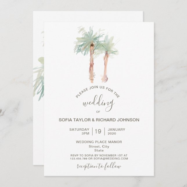 Palm tree beach ocean island tropical invitation (Front/Back)