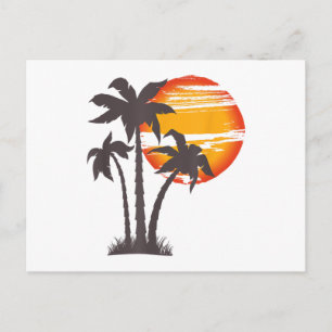 Palm Tree Beach Ocean Summer Vacation Sunset Parad Postcard